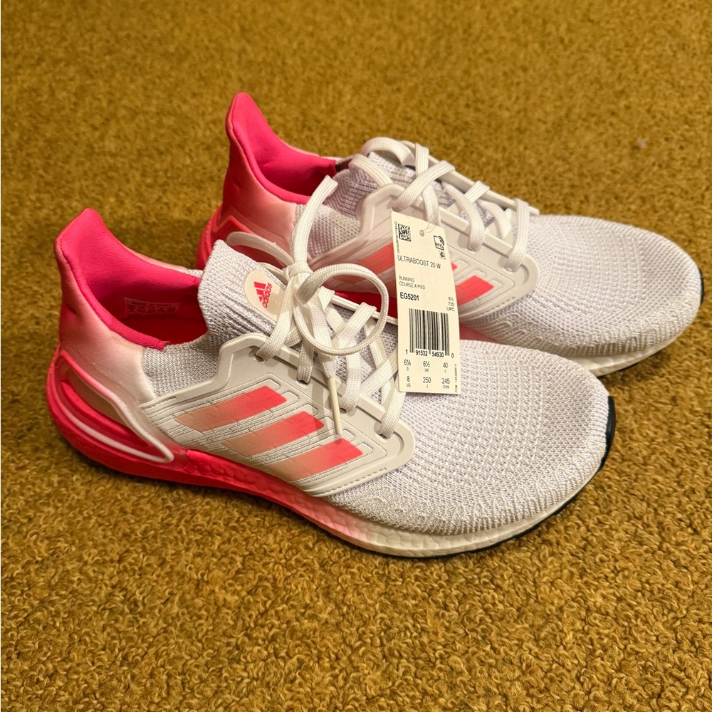 Adidas Women's Ultraboost White and Pink Athletic Shoes